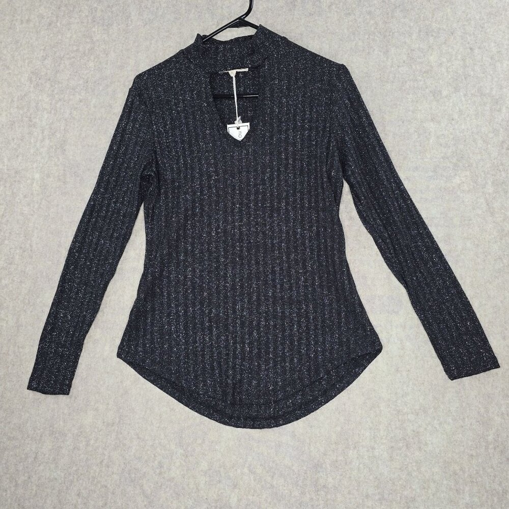 No Comment Womens Black Metallic Long Sleeve Top L Polyester & Spandex